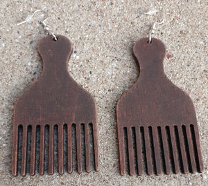 Handmade Natural Wood Afro Pick Earrings Kargo Fresh