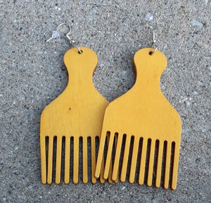 Handmade Natural Wood Afro Pick Earrings Kargo Fresh