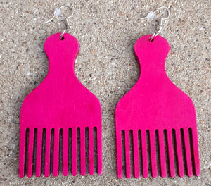 Handmade Natural Wood Afro Pick Earrings Kargo Fresh