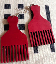 Load image into Gallery viewer, Handmade Natural Wood Afro Pick Earrings Kargo Fresh
