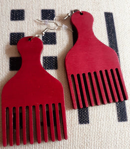 Handmade Natural Wood Afro Pick Earrings Kargo Fresh