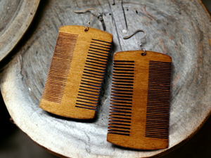Handmade Natural Wood Afro Pick Earrings Kargo Fresh