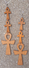 Load image into Gallery viewer, Handmade Natural Wood Ankh Earrings Kargo Fresh
