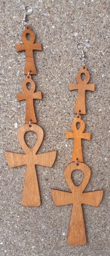 Handmade Natural Wood Ankh Earrings Kargo Fresh