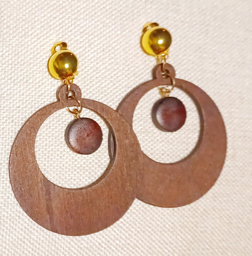 Handmade Natural Wooden Hoop Clip On Earrings Kargo Fresh