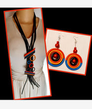 Load image into Gallery viewer, Handmade Pop Art Foam And Wood Dangle Earrings and necklace set Kargo Fresh
