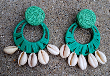 Load image into Gallery viewer, Handmade Raffia and Cowrie Shell Clip On Earrings Kargo Fresh
