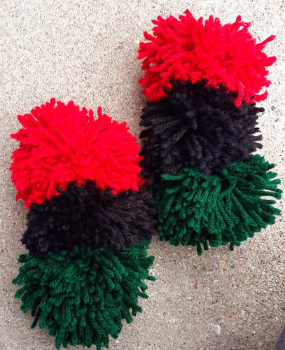 Handmade Red Black and Green Pom Pom Earrings Kargo Fresh