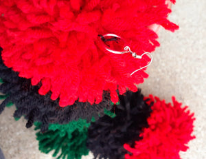 Handmade Red Black and Green Pom Pom Earrings Kargo Fresh