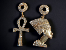 Load image into Gallery viewer, Handmade Rhinestone Ankh and Queen Earrings Kargo Fresh
