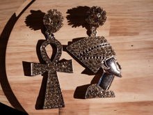 Load image into Gallery viewer, Handmade Rhinestone Ankh and Queen Earrings Kargo Fresh
