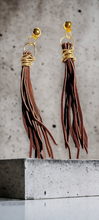 Load image into Gallery viewer, Handmade Suede and Brass Tassel Earrings clip on Kargo Fresh
