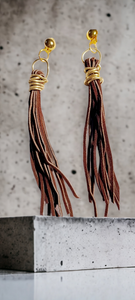 Handmade Suede and Brass Tassel Earrings clip on Kargo Fresh