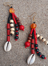 Load image into Gallery viewer, Handmade Wood and Cowrie Shell Earrings Mali Kargo Fresh
