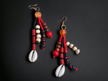 Load image into Gallery viewer, Handmade Wood and Cowrie Shell Earrings Mali Kargo Fresh
