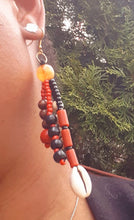 Load image into Gallery viewer, Handmade Wood and Cowrie Shell Earrings Mali Kargo Fresh
