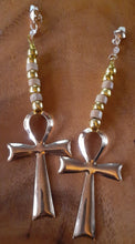 Load image into Gallery viewer, Handmade Wood and Metal Ankh Clip On Earrings Kargo Fresh
