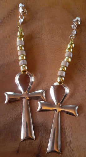 Handmade Wood and Metal Ankh Clip On Earrings Kargo Fresh