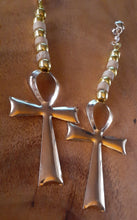 Load image into Gallery viewer, Handmade Wood and Metal Ankh Clip On Earrings Kargo Fresh
