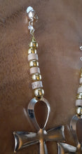 Load image into Gallery viewer, Handmade Wood and Metal Ankh Clip On Earrings Kargo Fresh

