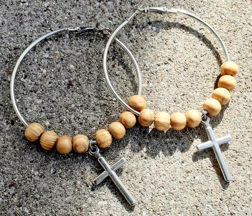 Handmade Wood and Metal Cross Hoop Earrings Kargo Fresh