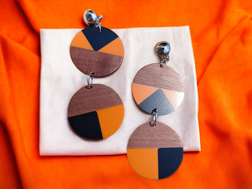 Handmade Wood and acrylic Clip on Earrings Kargo Fresh