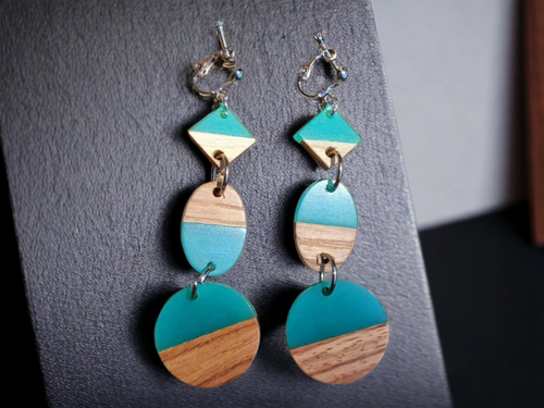 Handmade Wood and acrylic Clip on Earrings Kargo Fresh