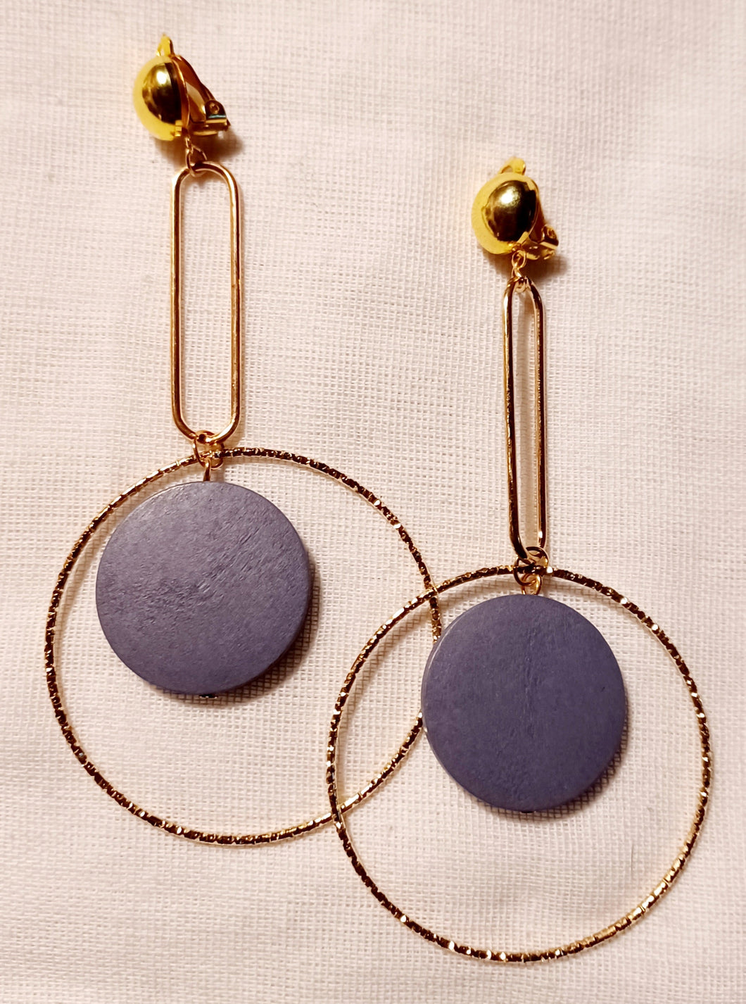 Handmade Wood and metal hoop Clip Earrings Kargo Fresh