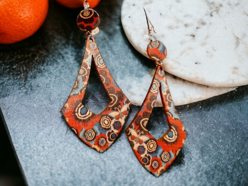 Handmade Wood boho print Clip Earrings Kargo Fresh
