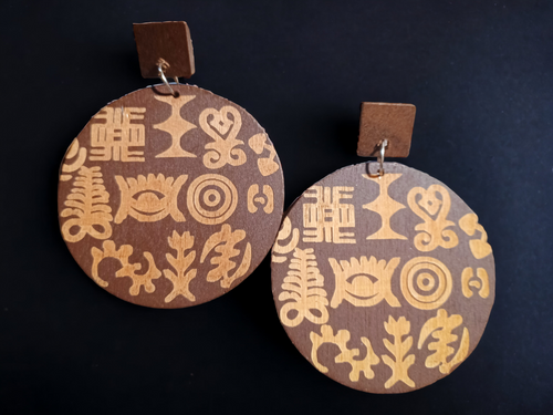 Handmade Wooden Adinkra symbol earrings Kargo Fresh