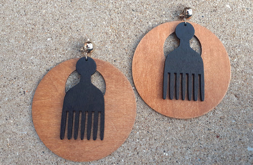 Handmade Wooden Afro Pick Hoop Earrings Kargo Fresh