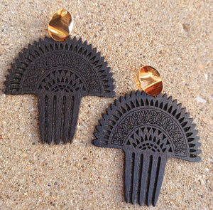 Handmade Wooden Clip On Afro Pick Earrings Kargo Fresh
