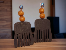 Load image into Gallery viewer, Handmade Wooden Clip On Afro Pick Earrings Kargo Fresh
