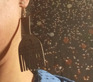 Handmade Wooden Clip On Afro Pick Earrings Kargo Fresh