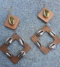 Load image into Gallery viewer, Handmade Wooden Hoop and Cowrie Shell Earrings Kargo Fresh
