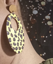 Load image into Gallery viewer, Handmade abstract animal print wooden hoop Clip on  earrings Kargo Fresh
