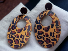 Load image into Gallery viewer, Handmade abstract animal print wooden hoop Clip on  earrings Kargo Fresh
