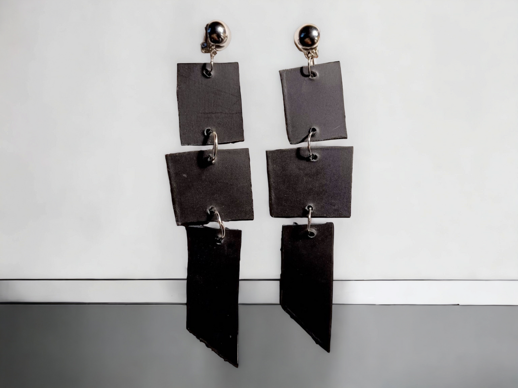 Handmade abstract leather clip on earrings Kargo Fresh