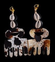 Load image into Gallery viewer, Handmade abstract wood and bovine pick clip on earrings Kargo Fresh
