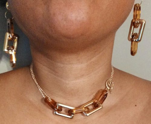 Handmade acrylic chain necklace and clip on earrings Kargo Fresh