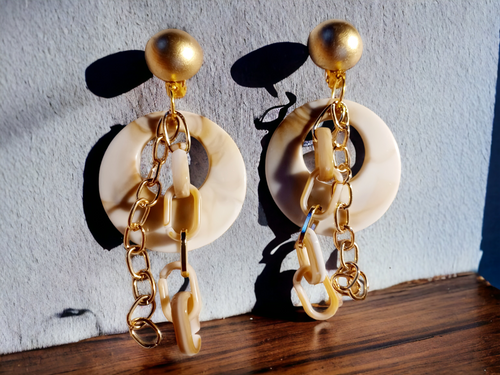 Handmade acrylic hoop and chain clip on earrings Kargo Fresh