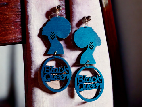 Handmade afrocentric black queen statement clip on earrings Kargo Fresh