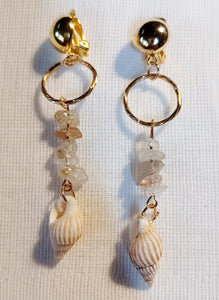 Handmade authentic shell and crystal clip on earrings Kargo Fresh