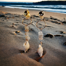 Load image into Gallery viewer, Handmade authentic shell and crystal clip on earrings Kargo Fresh
