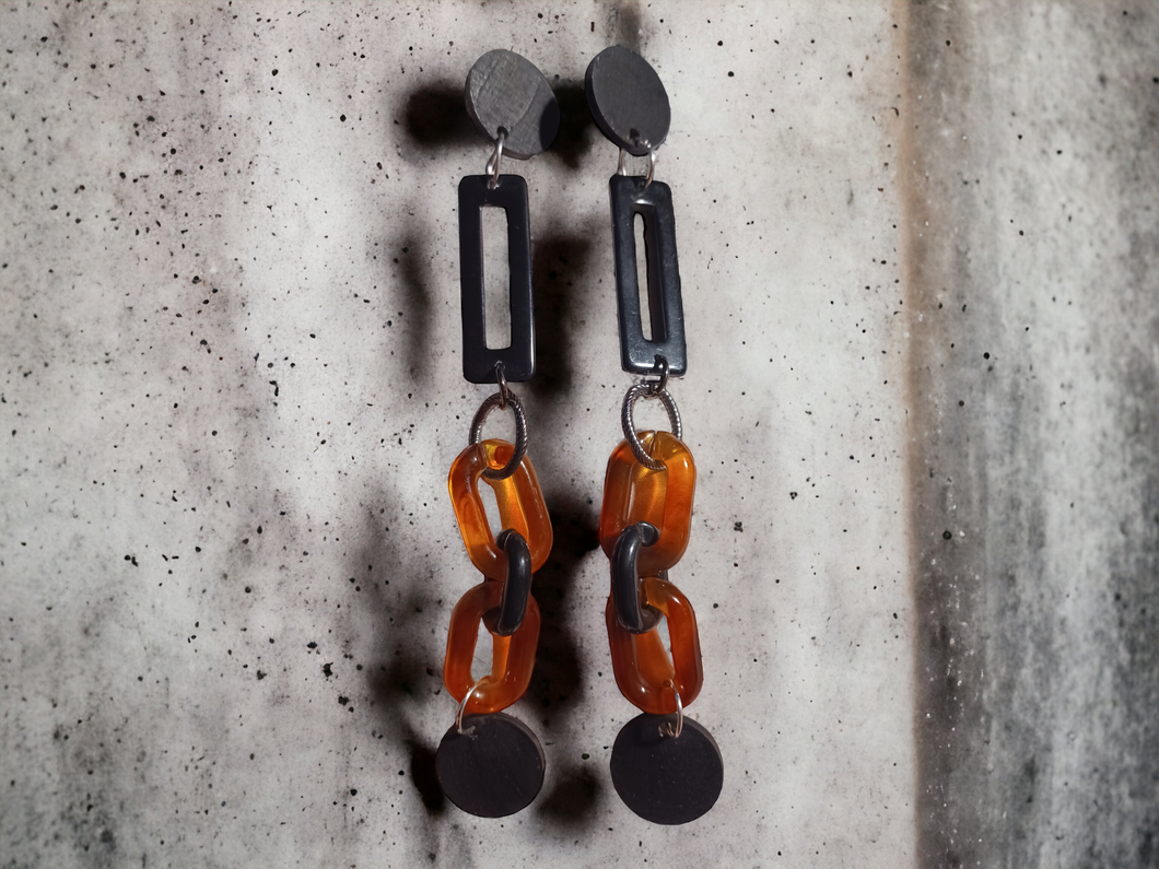 Handmade avant garde clip on acrylic and wood earrings Kargo Fresh