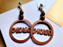 Load image into Gallery viewer, Handmade boho Chicago hoop wood clip on earrings Kargo Fresh
