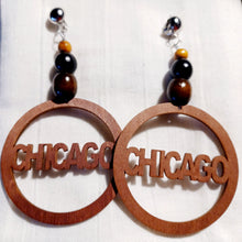 Load image into Gallery viewer, Handmade boho Chicago hoop wood clip on earrings Kargo Fresh
