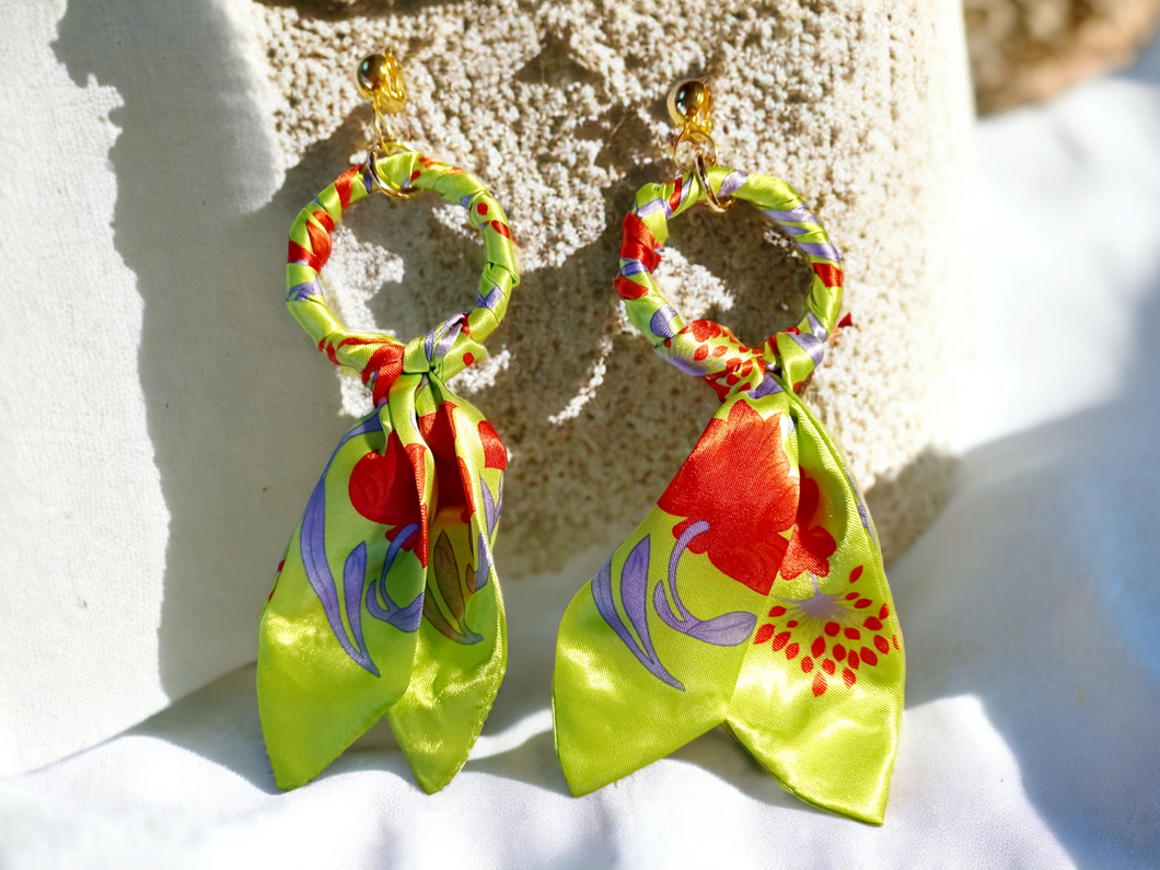 Handmade boho scarf hoop clip on earrings Kargo Fresh