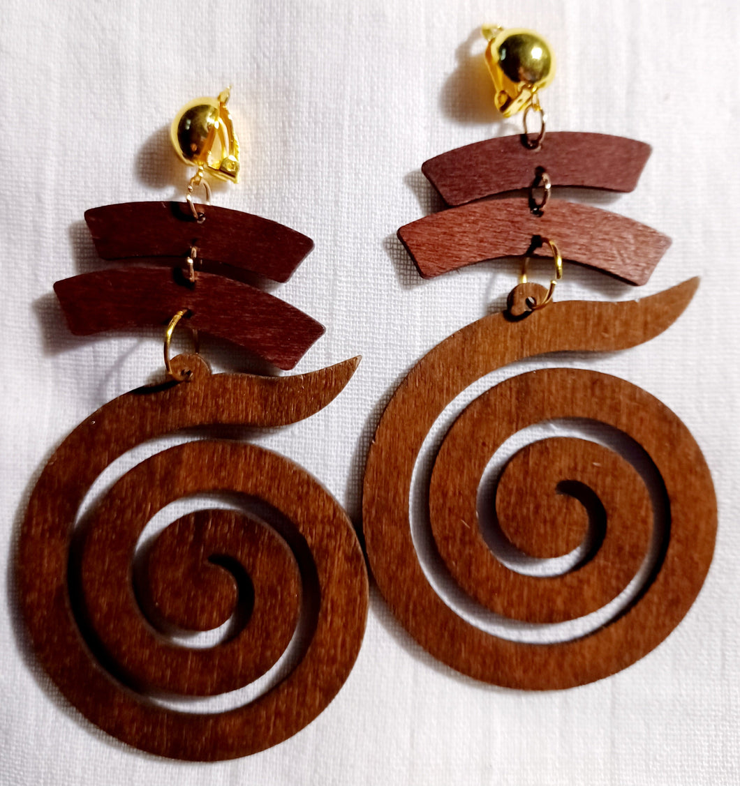 Handmade boho wood clip on earrings Kargo Fresh