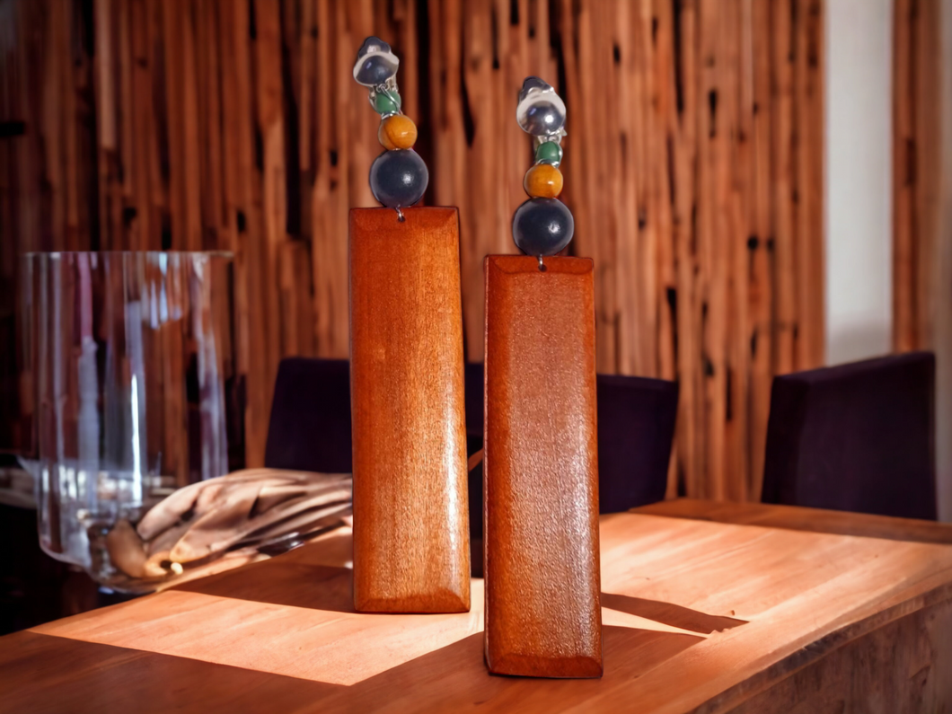 Handmade boho wood clip on earrings Kargo Fresh